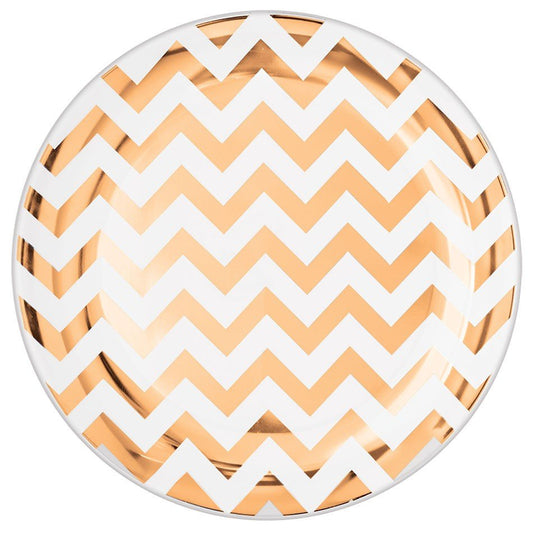 Premium Chevron Rose Gold 19cm Round Plastic Plates