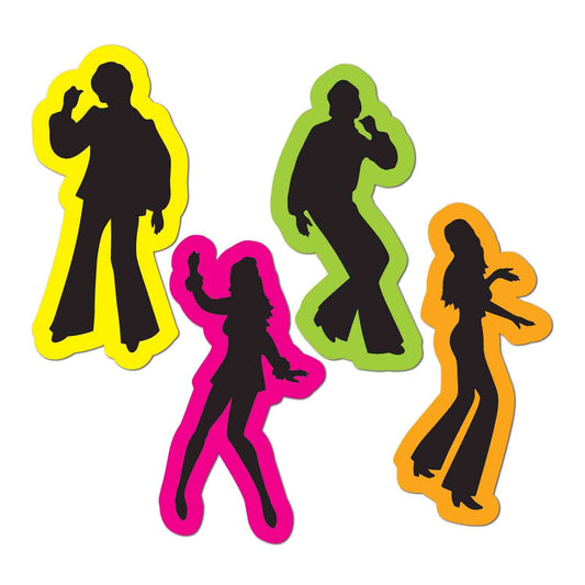 70's Retro Male & Female Black & Neon Silhouettes Cutouts (Pack of 4)