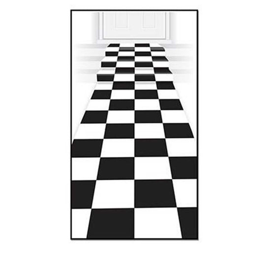 Checkered Carpet Floor Runner Black & White