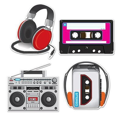 80's Cassette Player & Headphones Cutouts (Pack of 4)