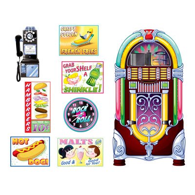 50's Soda Shop Signs & Jukebox Wall Decorations Insta-Theme Props