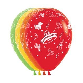 Sempertex 30cm Mexican Fiesta Fashion Assorted Latex Balloons, 12PK