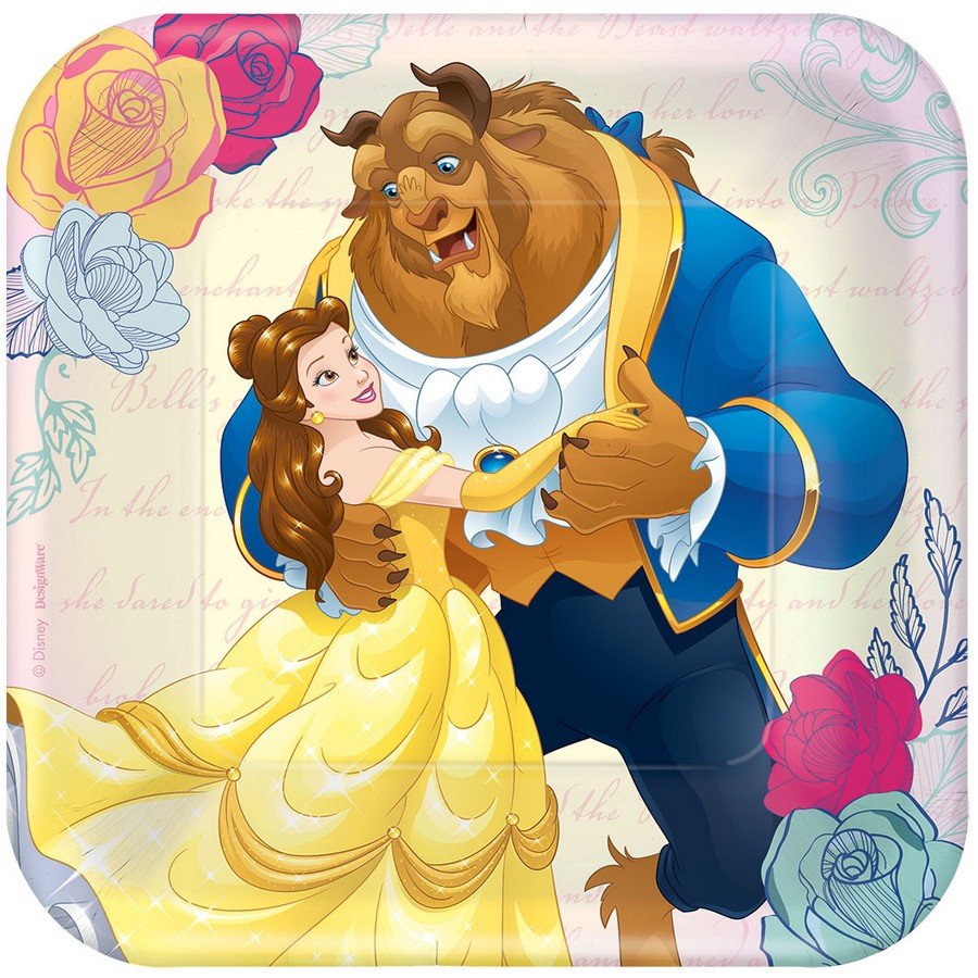 Beauty and the Beast 17cm Square Paper Plates (Pack of 8)