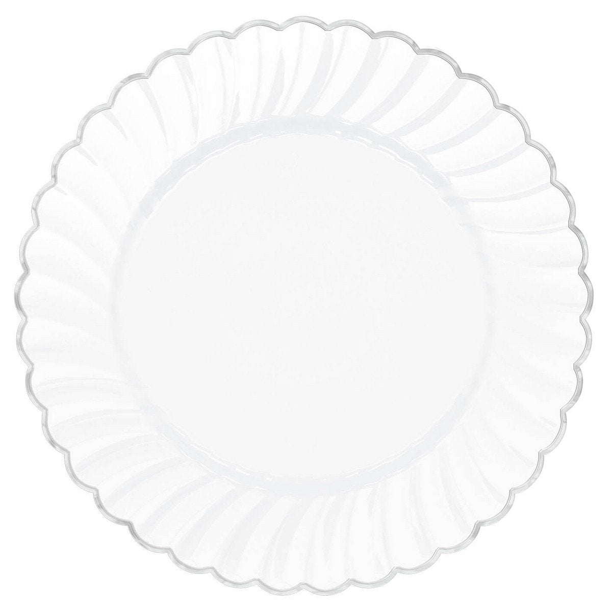 Premium White w/Silver Trim, Scalloped w/Metal Trim 18cm Round Plate