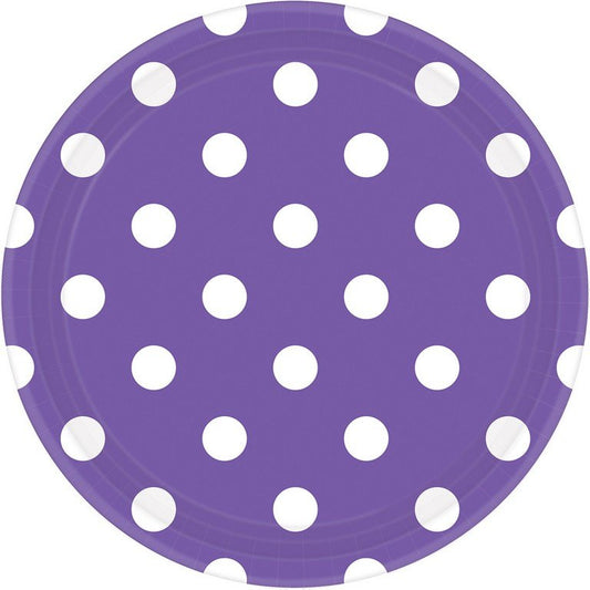 Dots 17cm Round Paper Plates New Purple