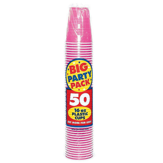 Big Party Pack 473ml Plastic Cups Bright Pink