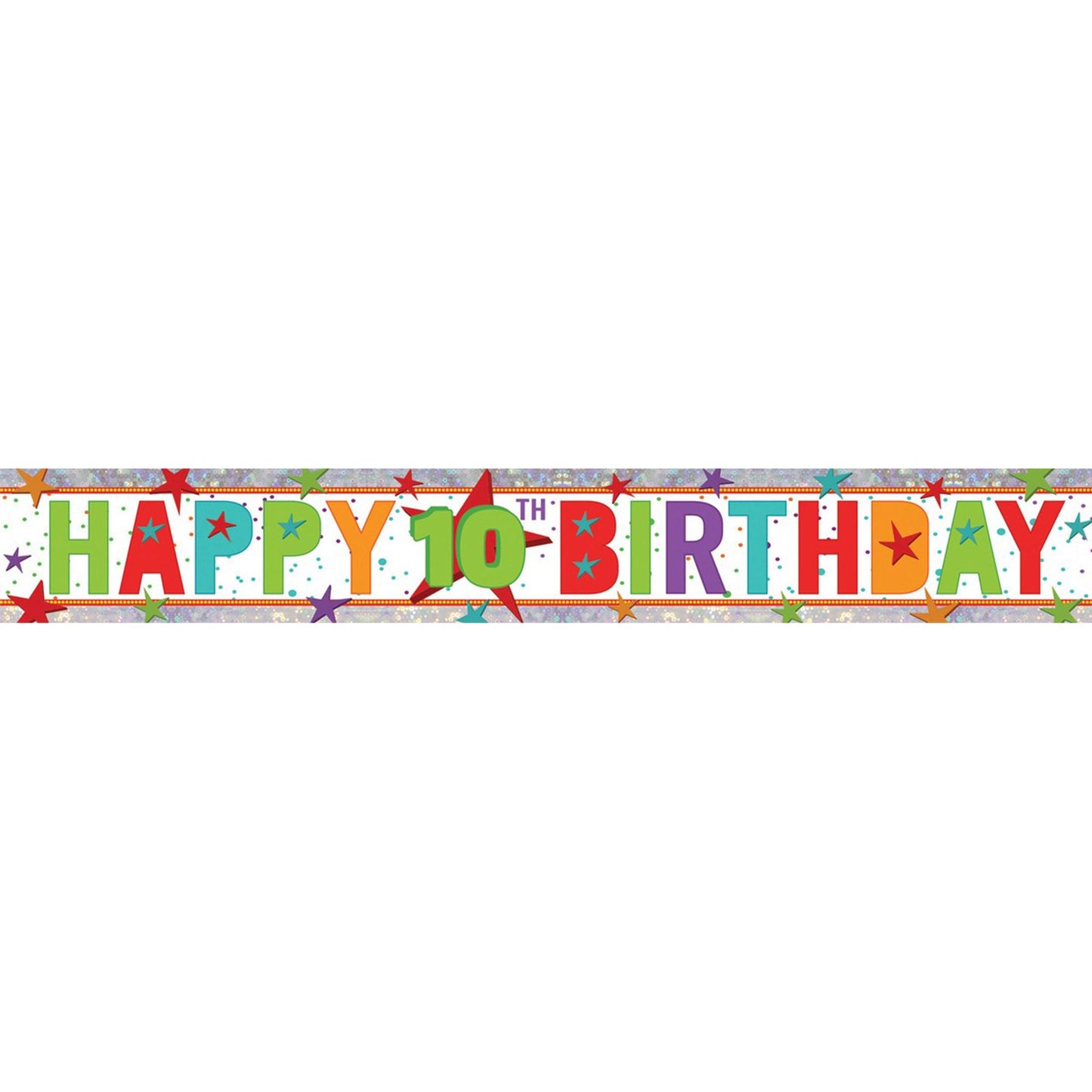 Banner Holographic Happy Birthday 10th Multi-Coloured