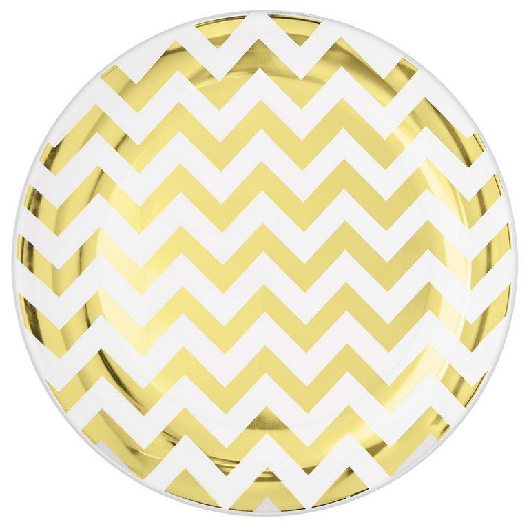 Premium Chevron Gold 19cm Round Plastic Plates