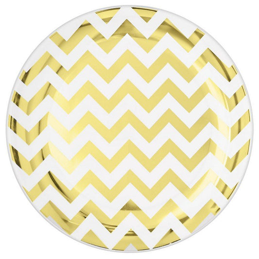 Premium Chevron Gold 19cm Round Plastic Plates