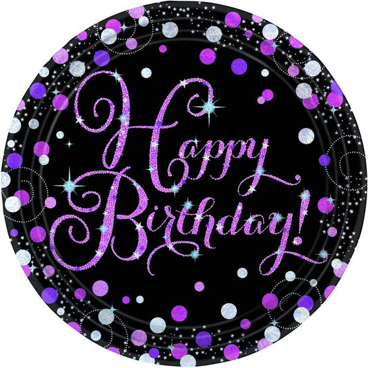 Pink Celebration Happy Birthday 23cm Prismatic Paper Plates