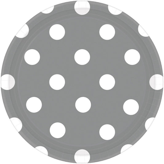 Dots 17cm Round Paper Plates Silver