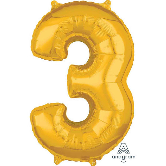 Mid-Size Shape Gold Numeral 3.