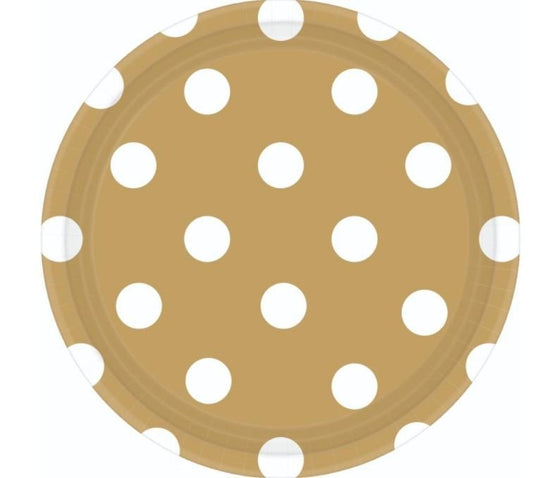 Dots 17cm Round Paper Plates Gold