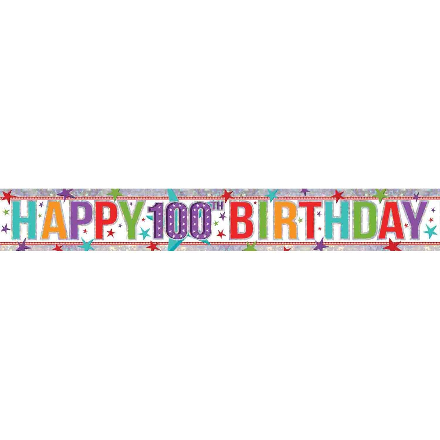 Banner Holographic Happy Birthday 100th Multi-Coloured