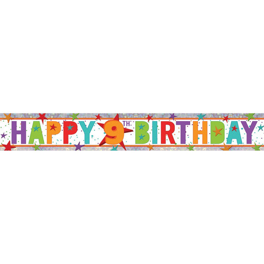 Banner Holographic Happy Birthday 9th Multi-Coloured