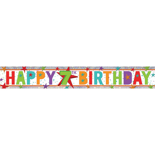 Banner Holographic Happy Birthday 7th Multi-Coloured