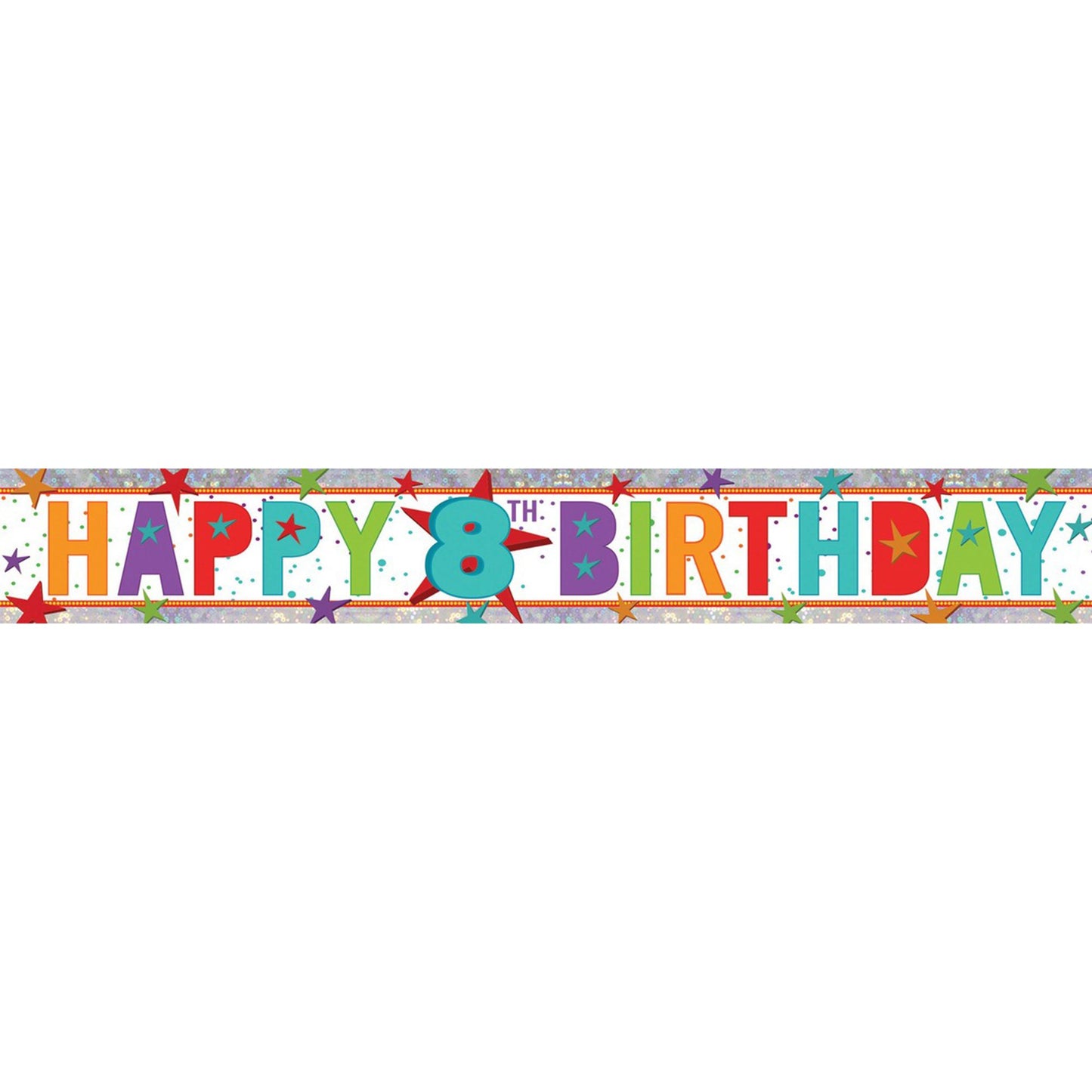 Banner Holographic Happy Birthday 8th Multi-Coloured