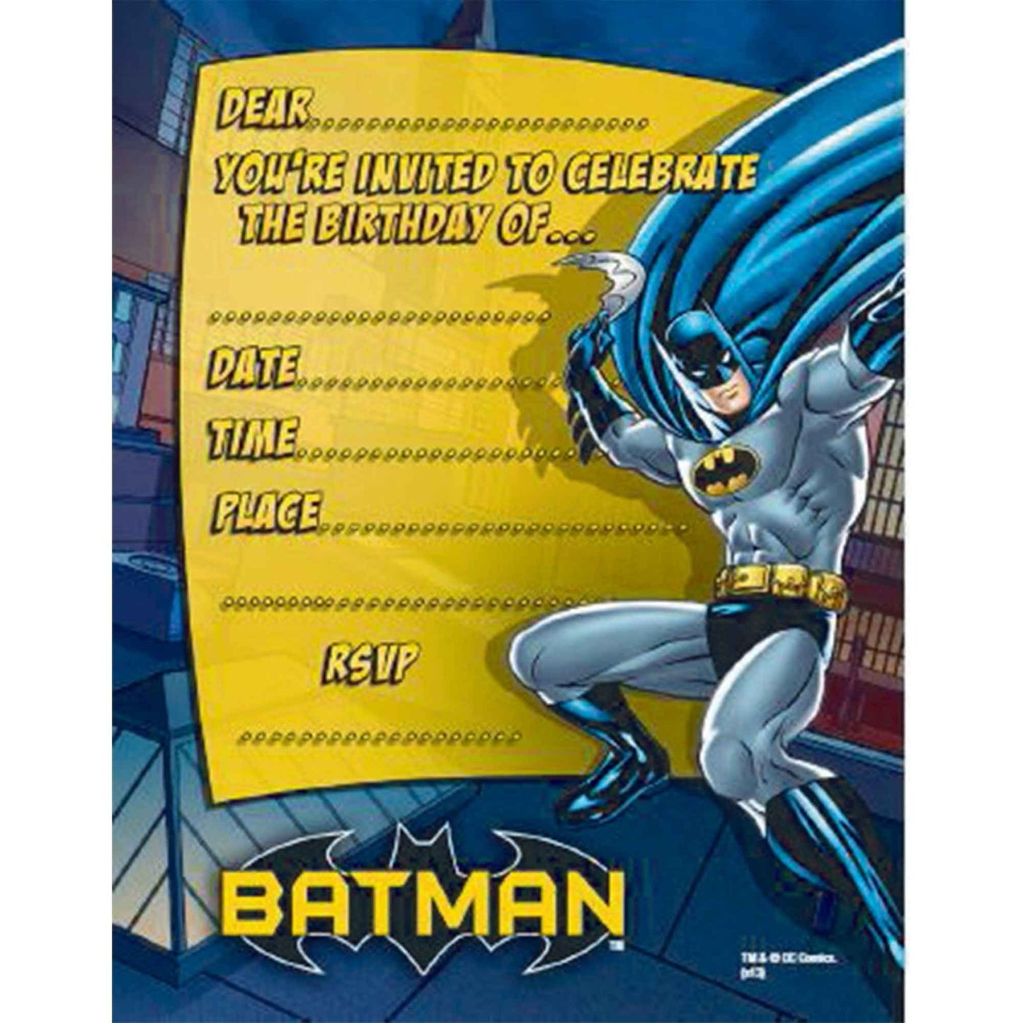 Batman Birthday Party Invitations (Pack of 8)