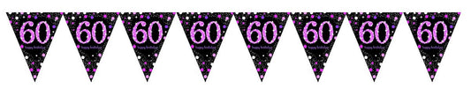 Pink Celebration 60 Prismatic Pennant Banner - Plastic