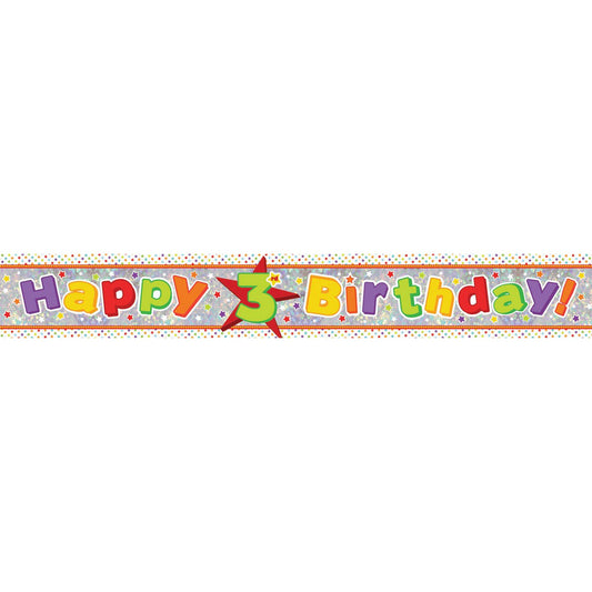 Banner Holographic Happy Birthday 3rd Multi-Coloured