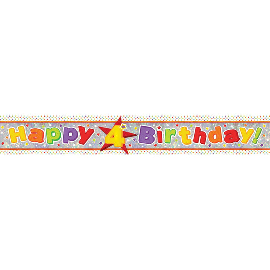 Banner Holographic Happy Birthday 4th Multi-Coloured