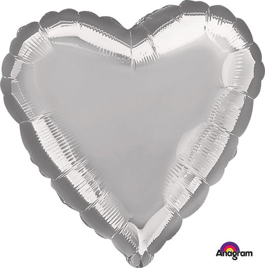 45cm Standard Heart Metallic Silver Balloon