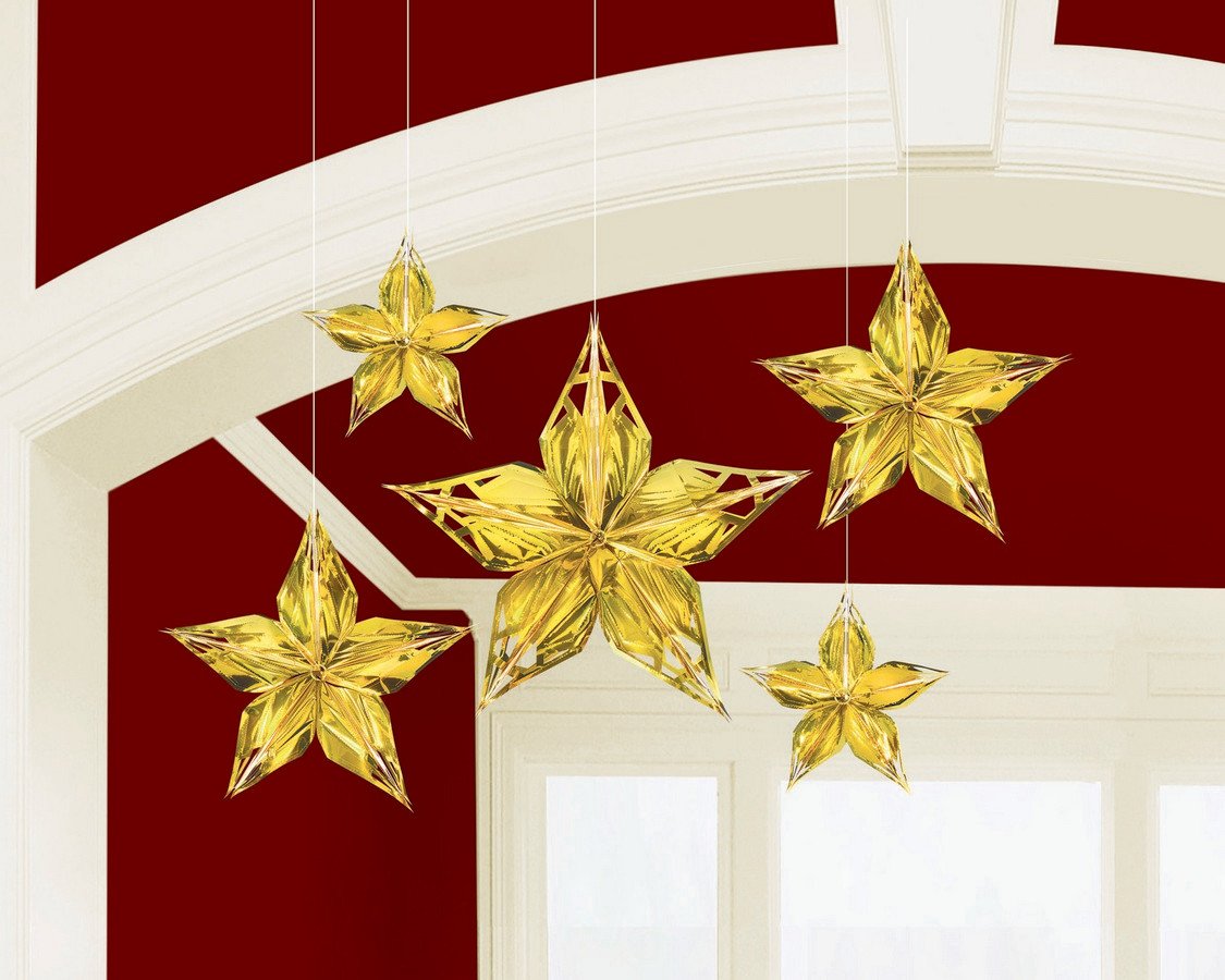 Glitz & Glam Metallic Gold Stars Hanging Decorations