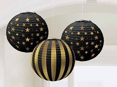 Glitz & Glam Paper Lanterns Black & Gold Foil Hot Stamped