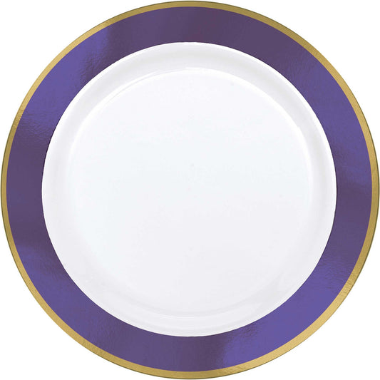 Premium Plastic Plates 19cm White with New Purple Border