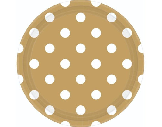 Dots 23cm Round Paper Plates Gold