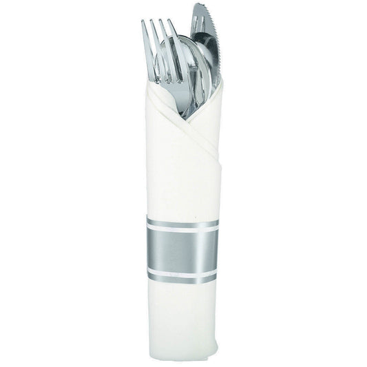 Premium Cutlery Rolled with Napkins Silver