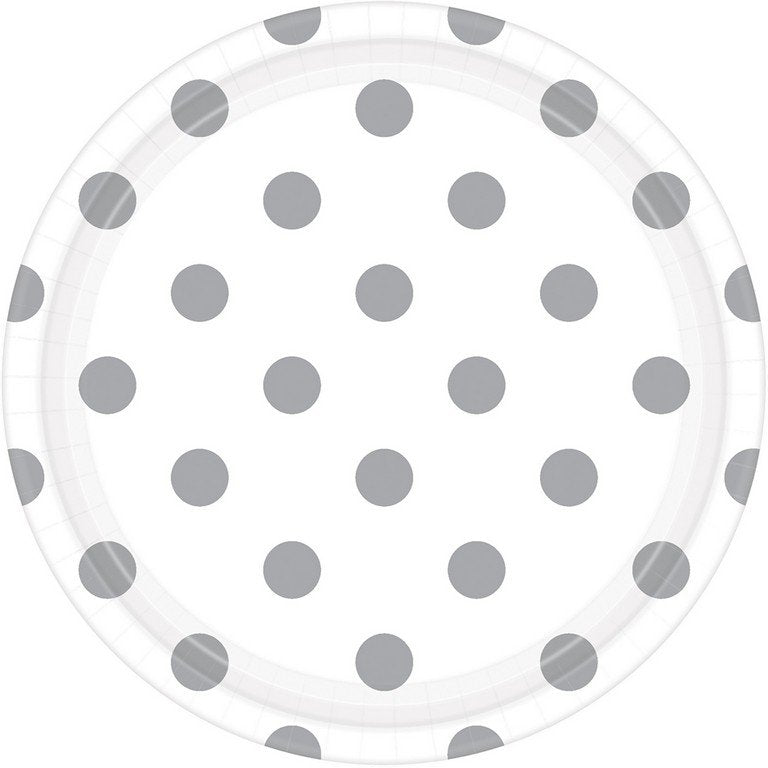 Dots 23cm Round Paper Plates Frosty White