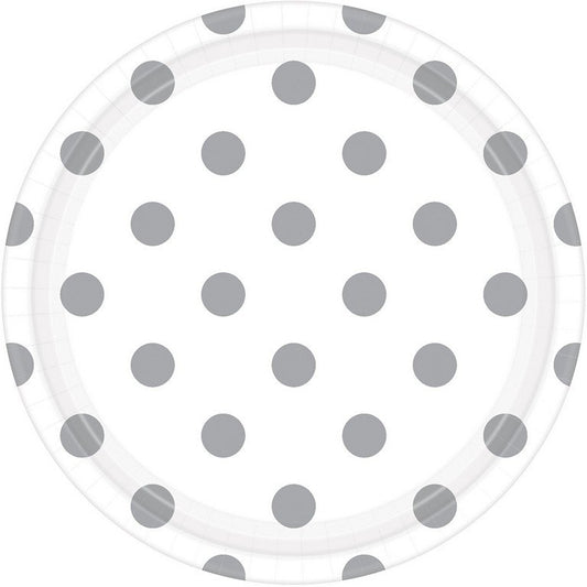 Dots 23cm Round Paper Plates Frosty White