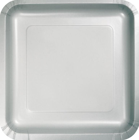 Shimmering Silver Square Dinner Plates Paper 23cm