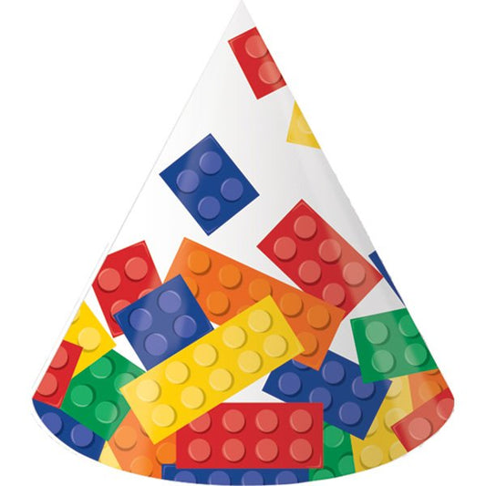 Block Party Cone Shaped Party Hats (Pack of 8)