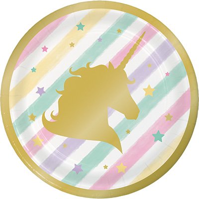 Unicorn Sparkle Lunch Plates Paper & Gold Foil Stamped 18cm