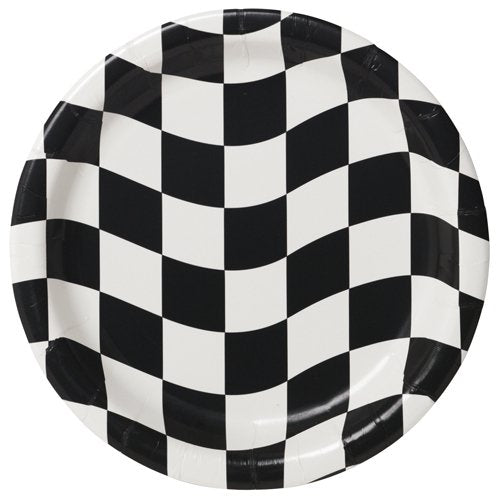 Black & White Check Dinner Plates Paper 22cm