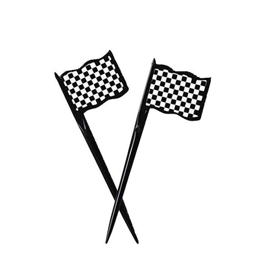 Black & White Check Racing Flags Picks Plastic 9cm x 3cm