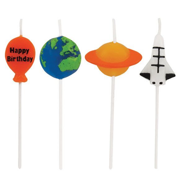 Space Blast Pick Candles Happy Birthday 8cm with Plastic Picks