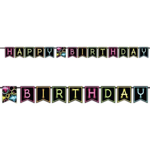 Glow Party Happy Birthday Ribbon Banner 15cm x 2.7m