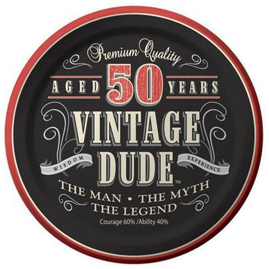 Vintage Dude 50th Birthday Lunch Plates Paper 18cm