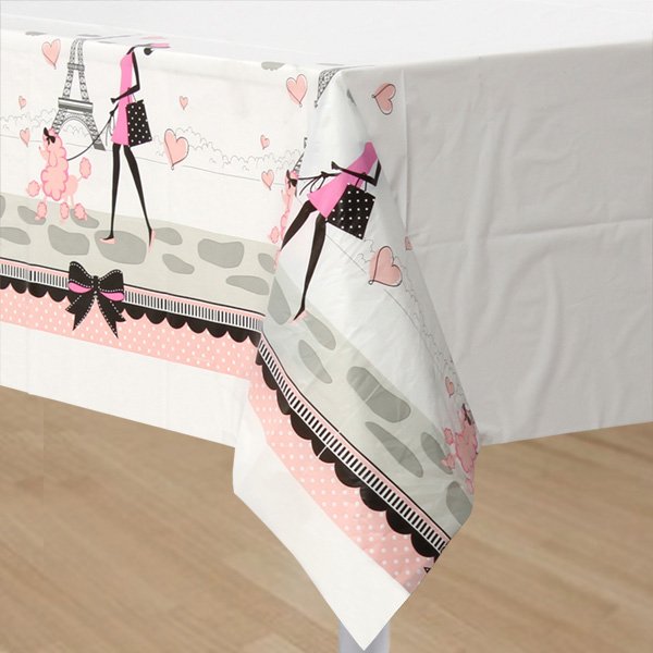 Party in Paris Tablecover Plastic Border Print 137cm x 259cm