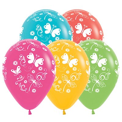 Sempertex 30cm Butterflies & Dragonflies Tropical Assorted Latex Balloons, 25PK