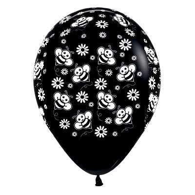 Sempertex 30cm Bumble Bee's & Flowers Fashion Black Latex Balloons, 6PK