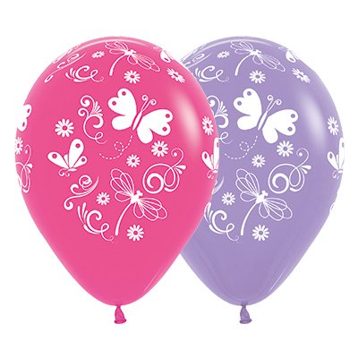 Sempertex 30cm Butterflies & Dragonflies Fashion Fuchsia & Lilac Latex Balloons, 25PK