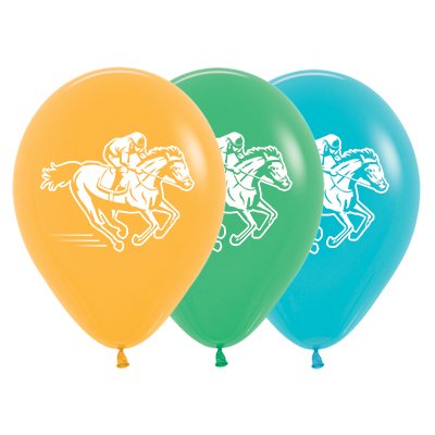 Sempertex 30cm Horse Racing Fashion Mango, Jade Green & Caribbean Blue Latex Balloons, 25PK