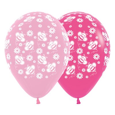 Sempertex 30cm Bumble Bee's & Flowers Fashion Pink & Fuchsia Latex Balloons, 25PK