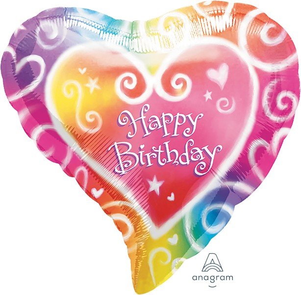 45cm Standard XL Watercolor Happy Birthday Heart