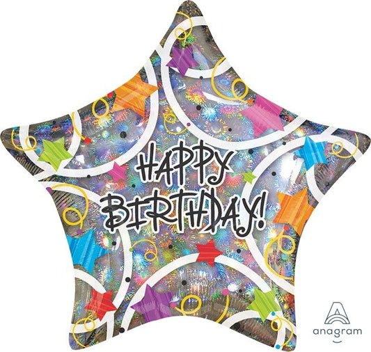 45cm Standard Holographic Star Happy Birthday