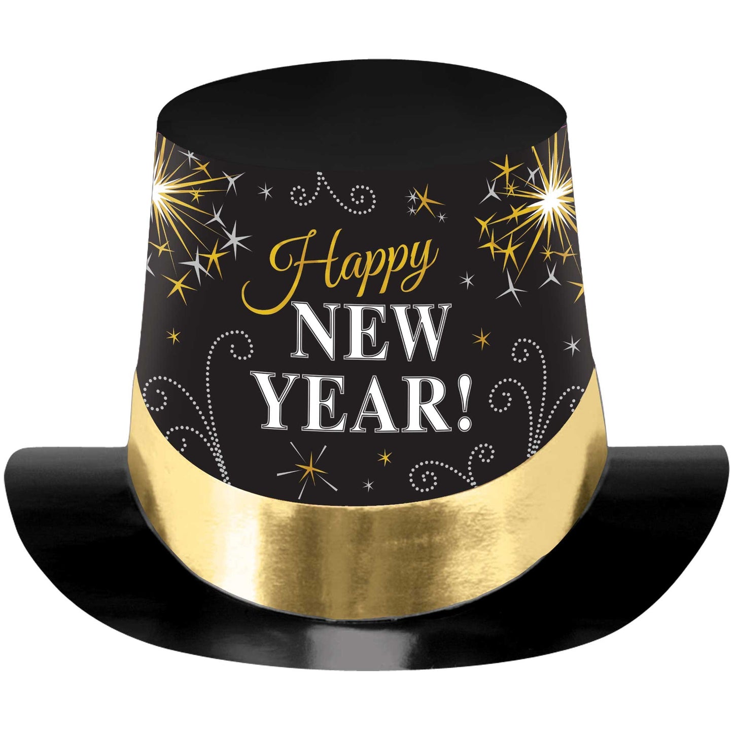 Happy New Year Top Hat Black, Silver & Gold